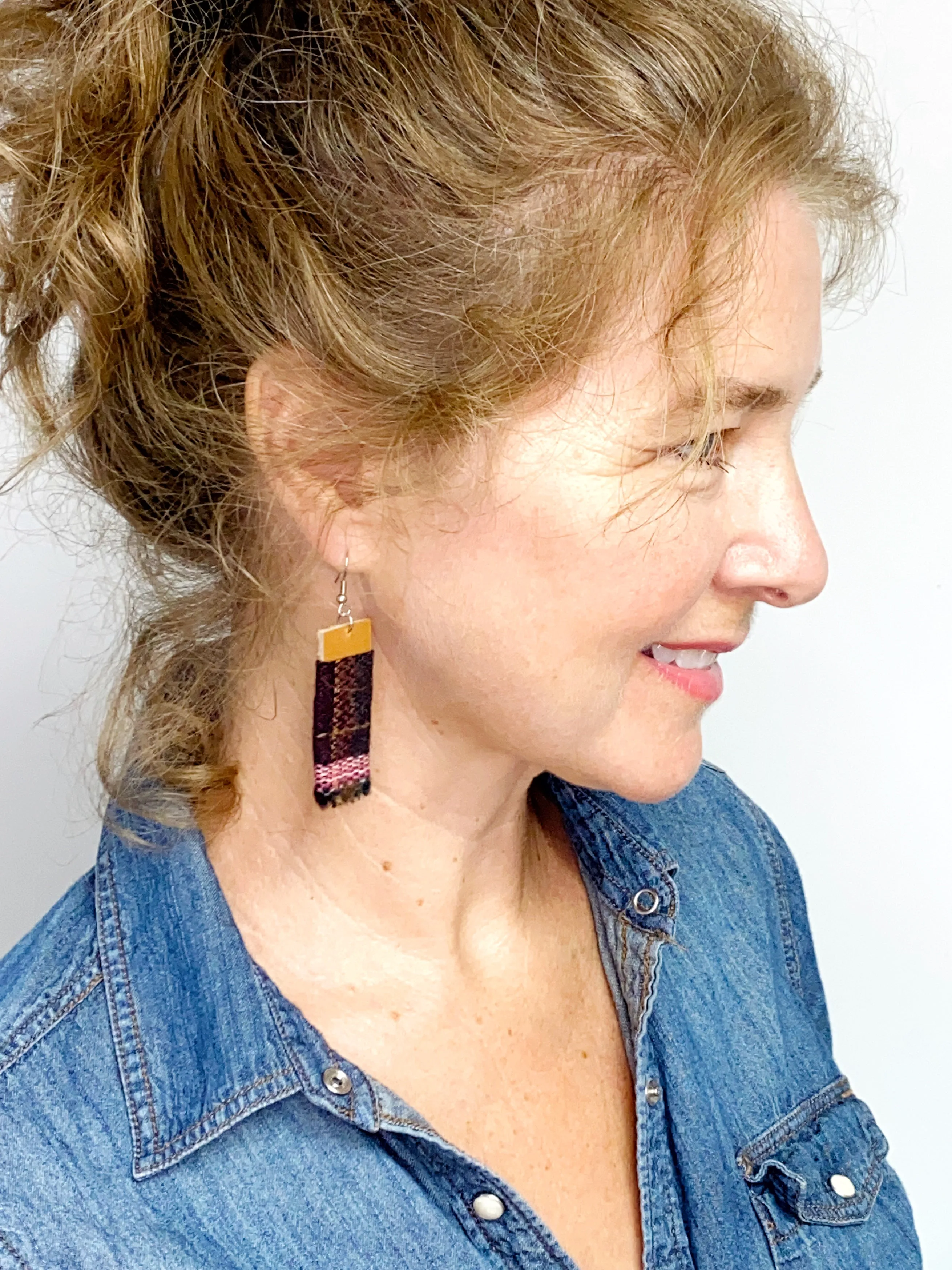 NEW! Eco Friendly WOOL Maroon Leather Earrings, Upcycled Earrings, Gift for Her