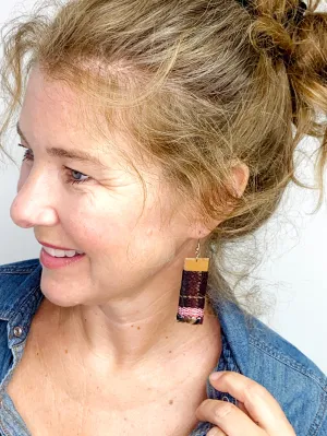 NEW! Eco Friendly WOOL Maroon Leather Earrings, Upcycled Earrings, Gift for Her