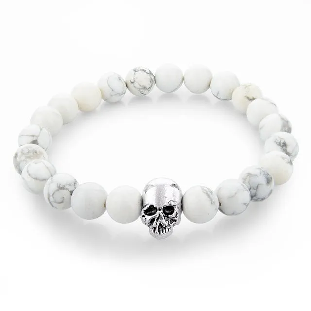 Newest 8mm Natural Stone Skull Bracelets & Bangles For Women Lava Beads Elastic Bracelets for men Unisex Jewelry Accessories
