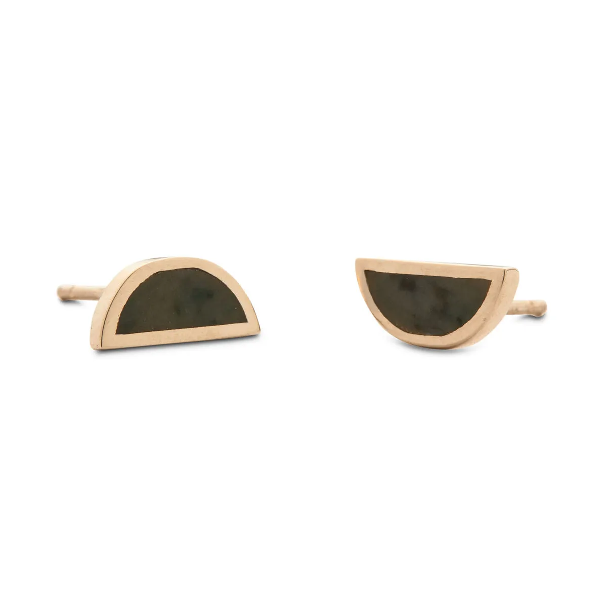 One Half Studs - Washington Green Jade, 14K Yellow Gold