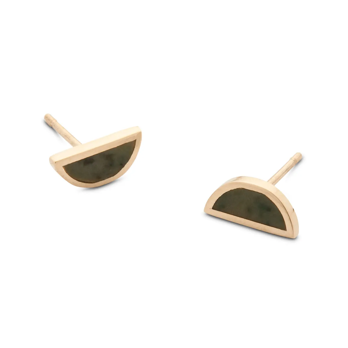 One Half Studs - Washington Green Jade, 14K Yellow Gold