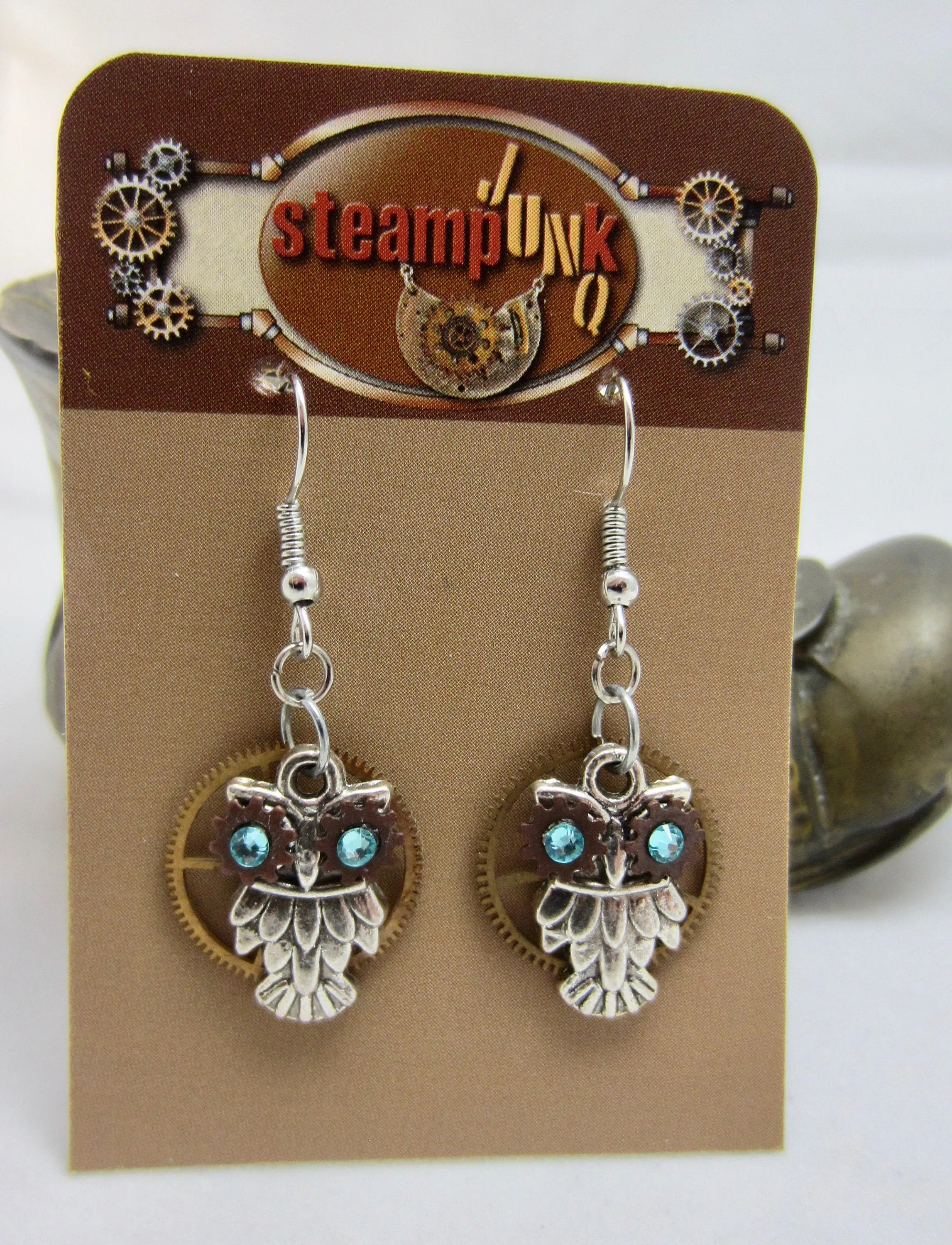Owl Earrings, Steampunk, Unique Earrings, Weird Earrings, Dangle & Drop, Lightweight Earrings, Cool Earrings, Turquoise