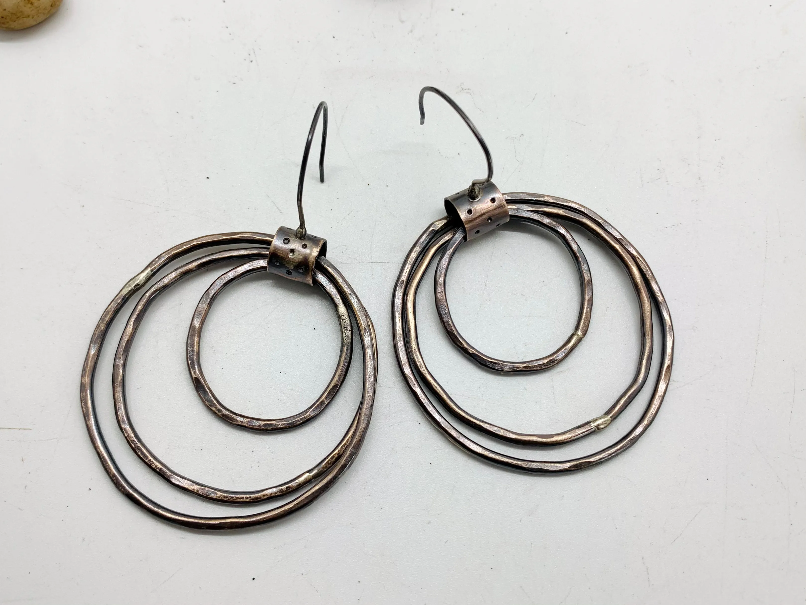 Oxidized Bronze Triple Hoop Earrings