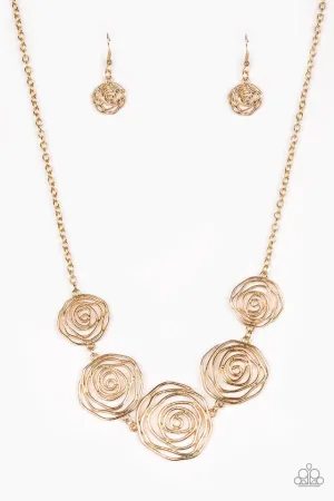 Paparazzi Necklace ~ Rosy Rosette - Gold