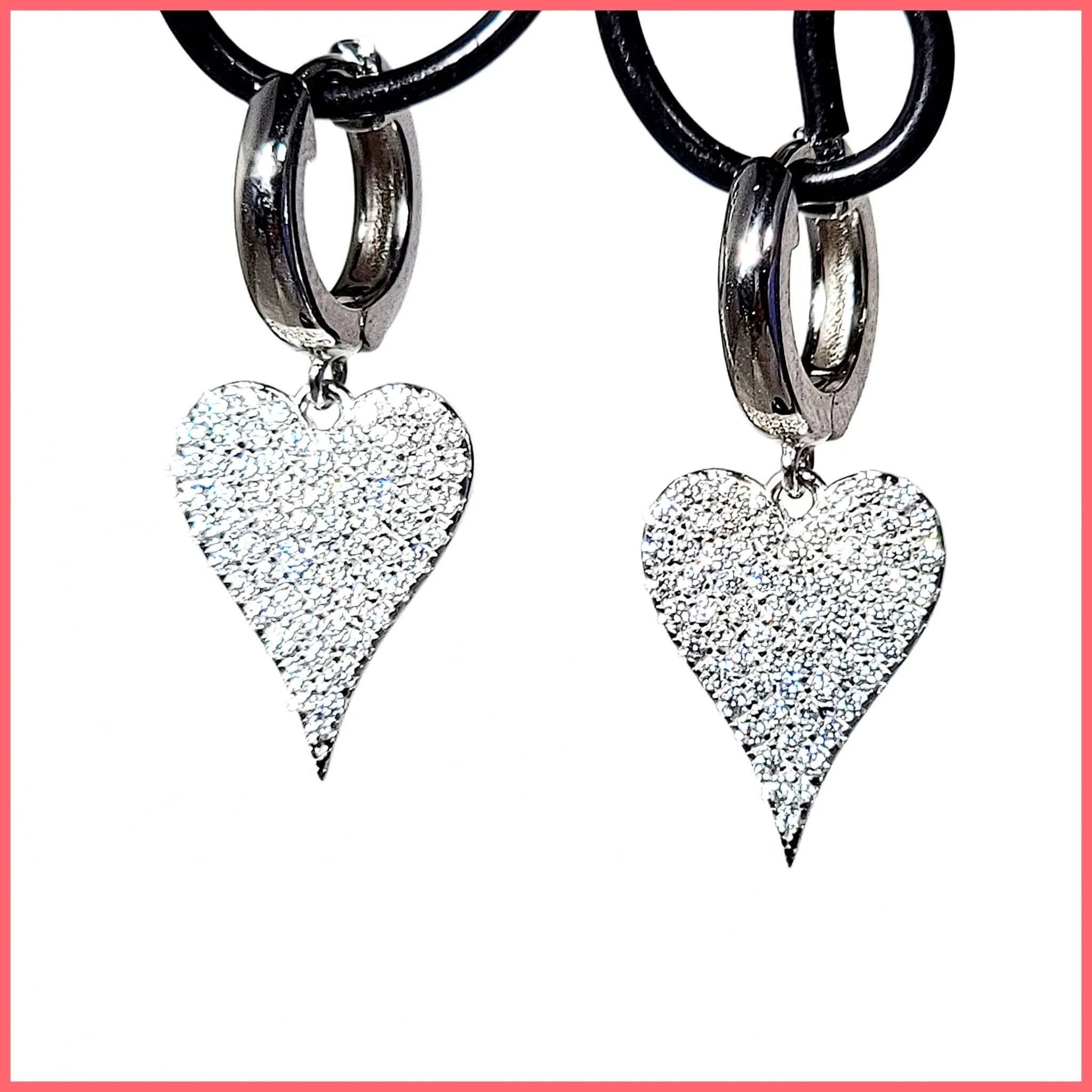 Pav Sterling Heart Earrings