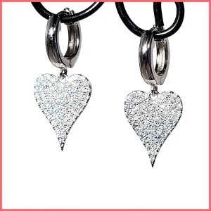Pav Sterling Heart Earrings