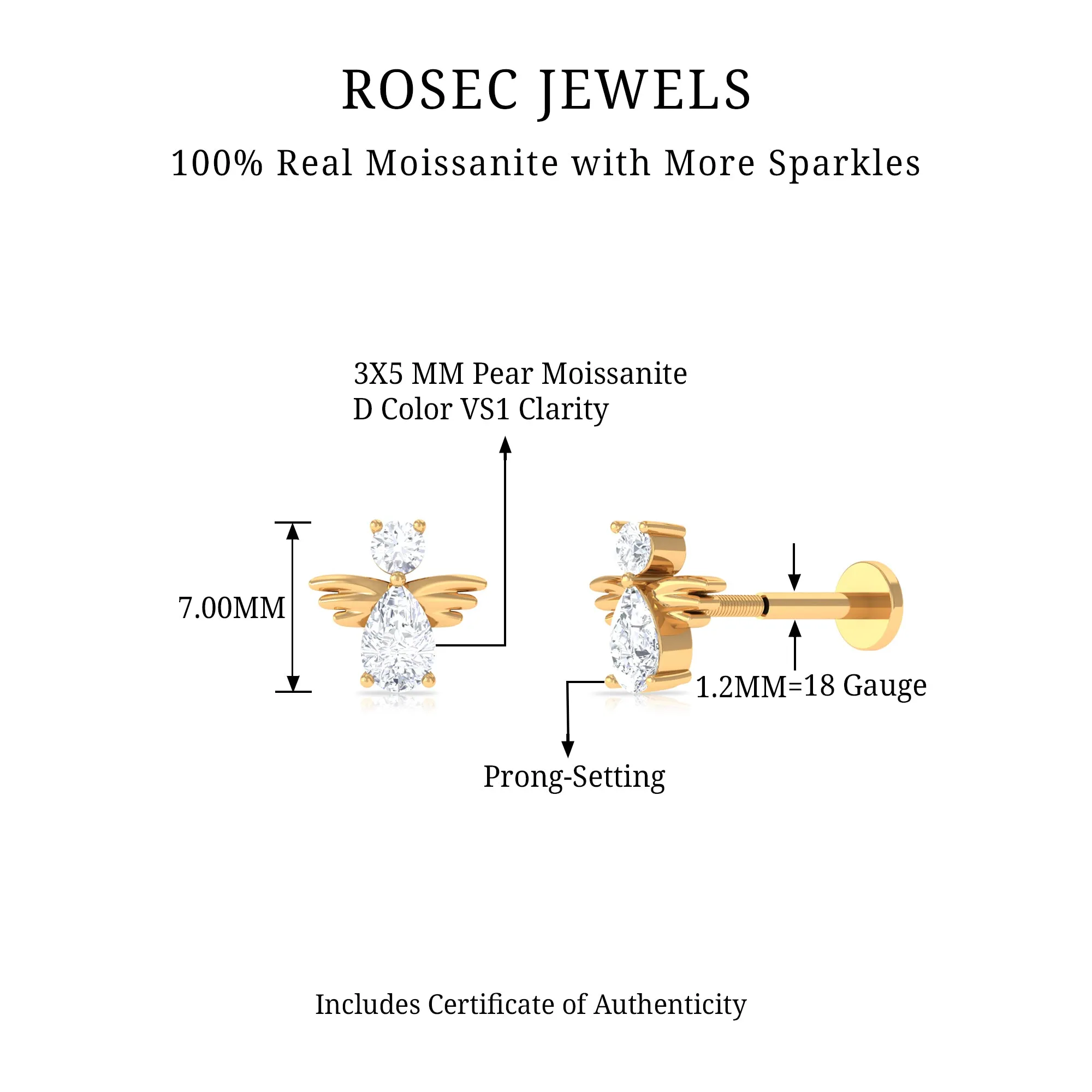 Pear and Round Moissanite Angel Cartilage Earring