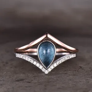 Pear London Blue Topaz Engagement Ring Set Plain Gold 14k/18k