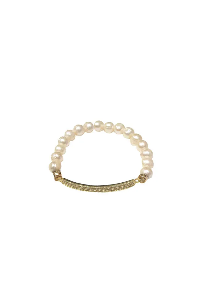 Pearl Gold CZ Bar Bracelet