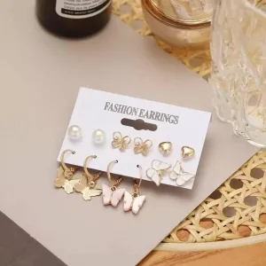 Pinapes Latest Stylish Combo Design Pairs Metal Earrings With Butterfly Symbol