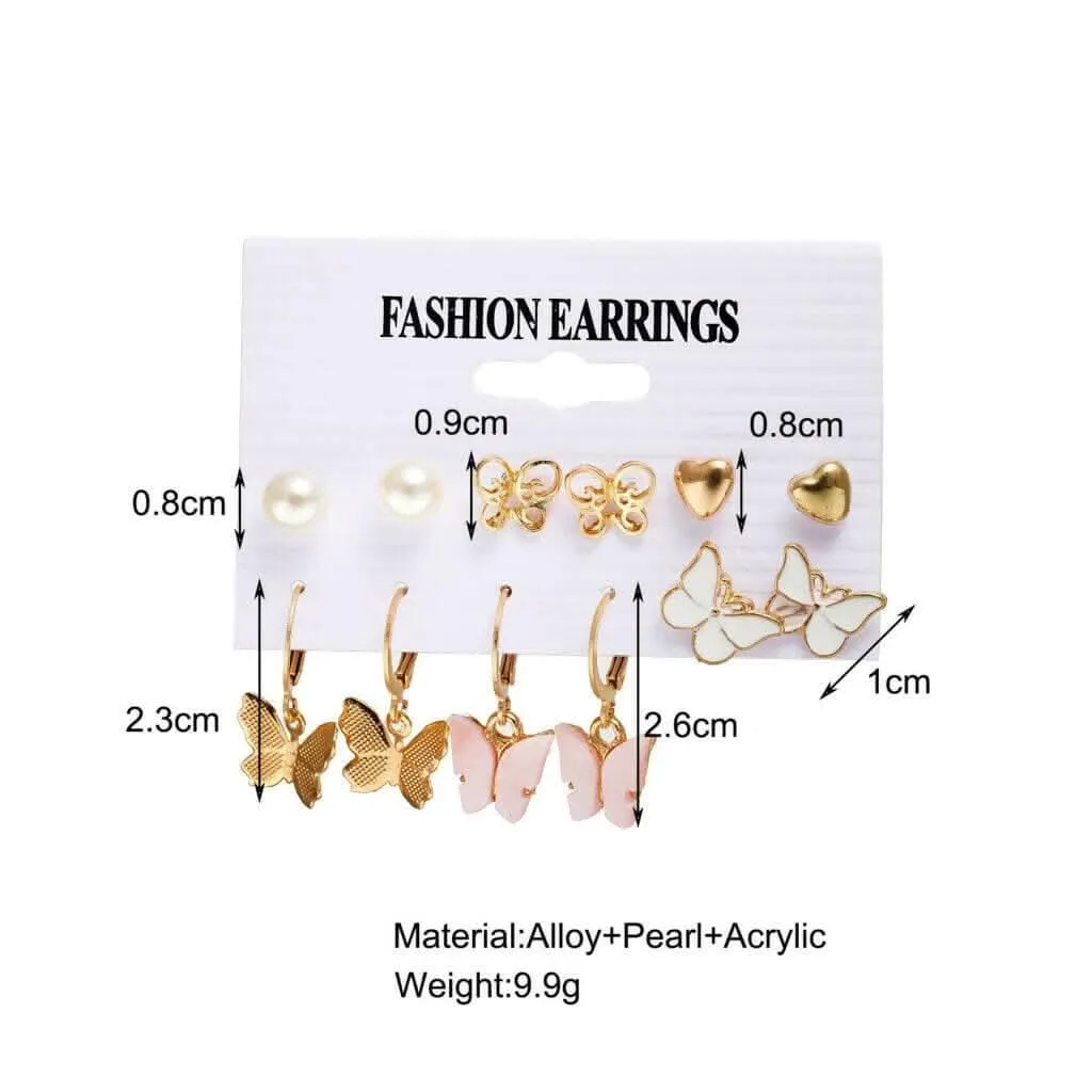 Pinapes Latest Stylish Combo Design Pairs Metal Earrings With Butterfly Symbol