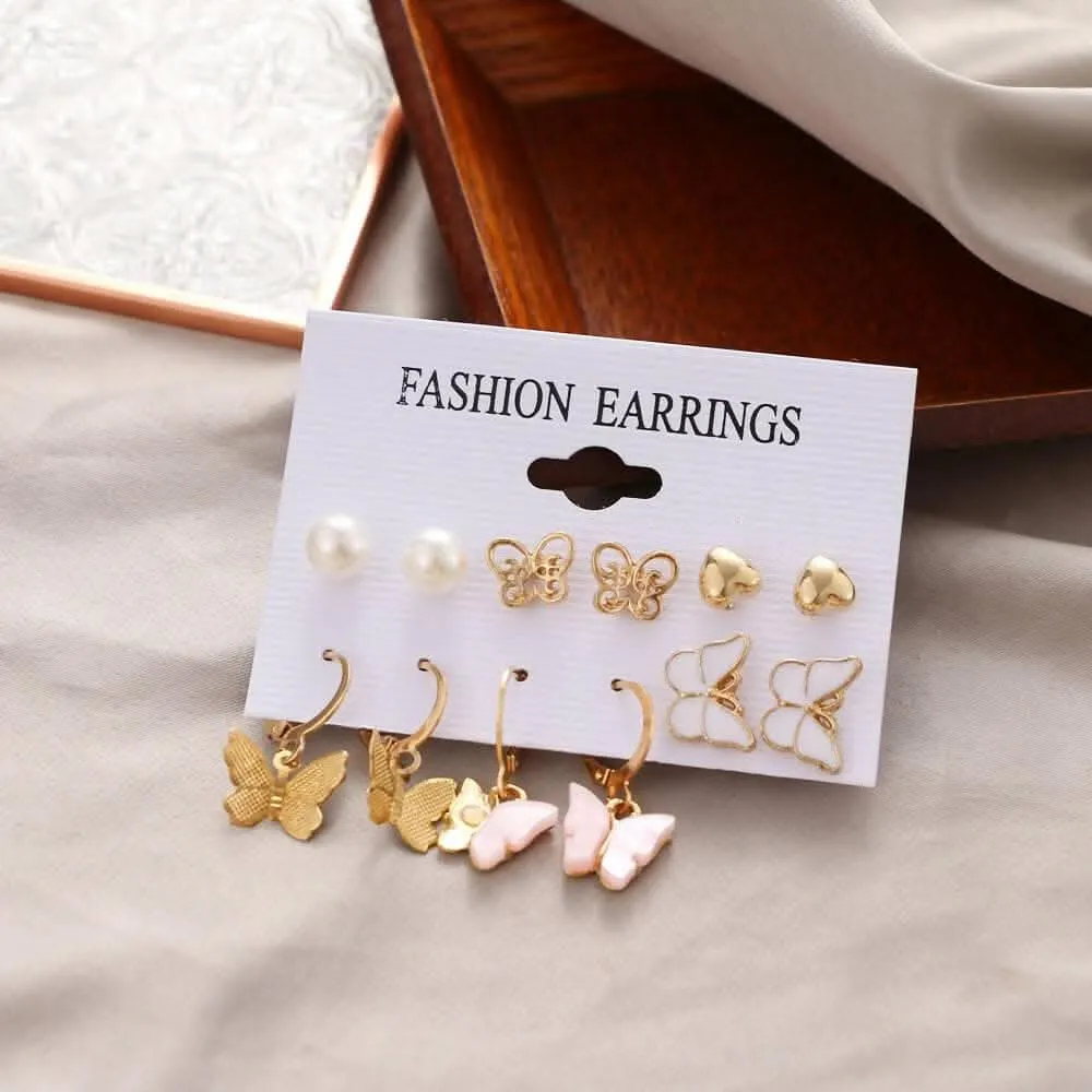Pinapes Latest Stylish Combo Design Pairs Metal Earrings With Butterfly Symbol