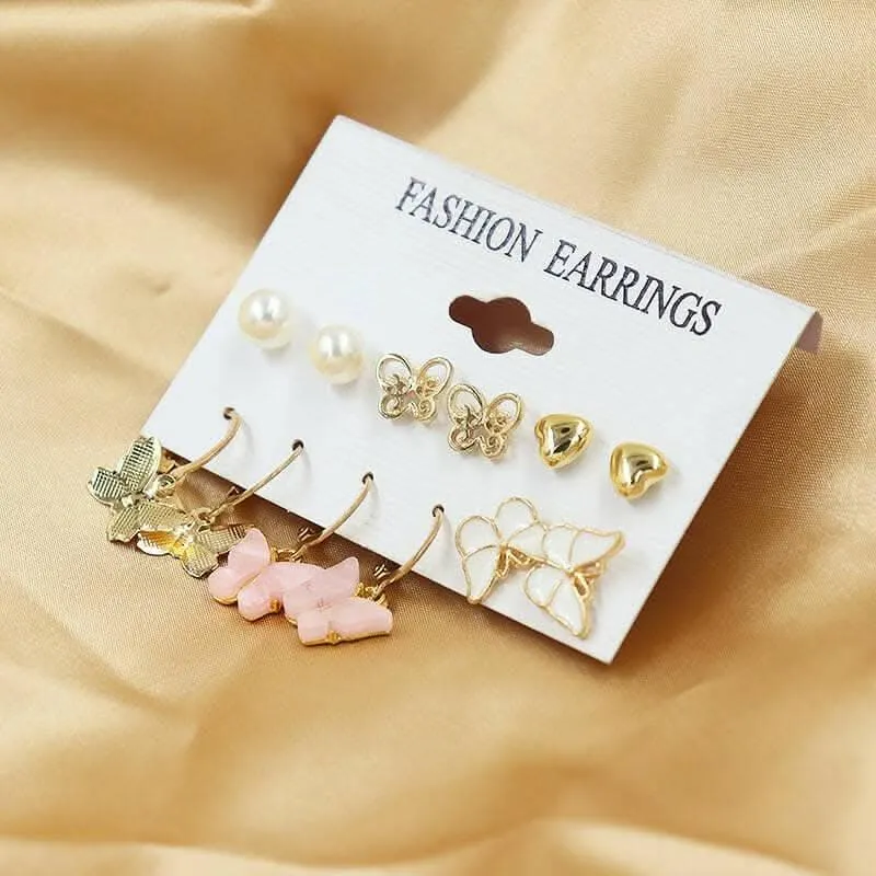 Pinapes Latest Stylish Combo Design Pairs Metal Earrings With Butterfly Symbol
