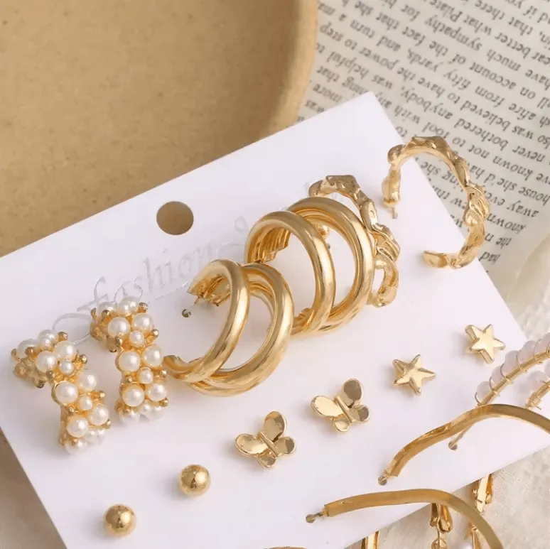 Pinapes Latest Stylish Design Metal Earrings for Women and Girls (Set of 9)