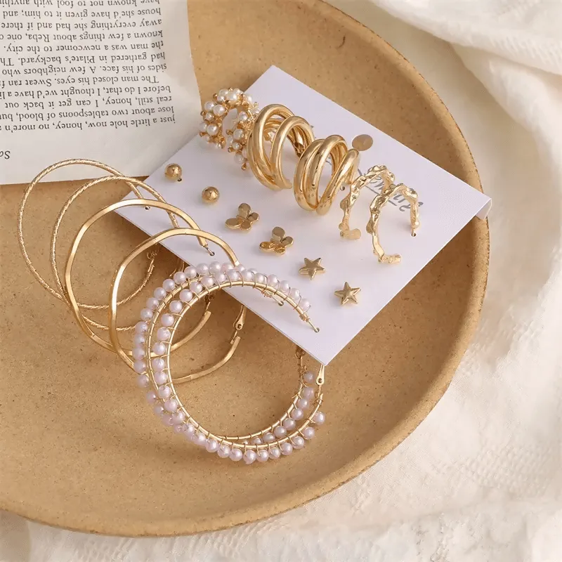 Pinapes Latest Stylish Design Metal Earrings for Women and Girls (Set of 9)