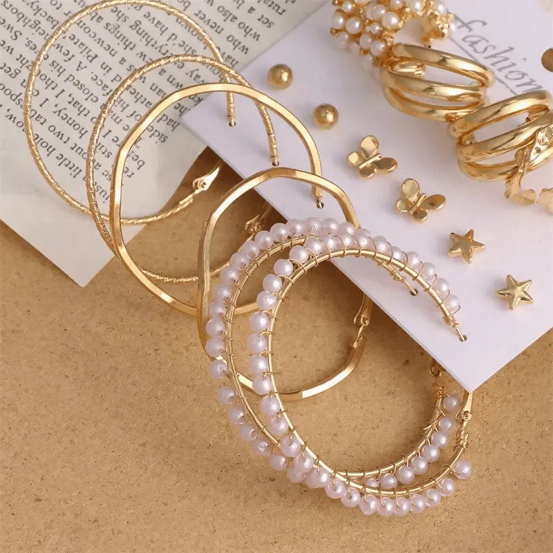 Pinapes Latest Stylish Design Metal Earrings for Women and Girls (Set of 9)