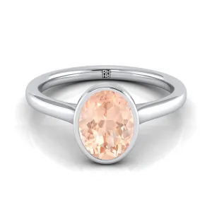 Platinum Oval Morganite Simple Bezel Solitaire Engagement Ring
