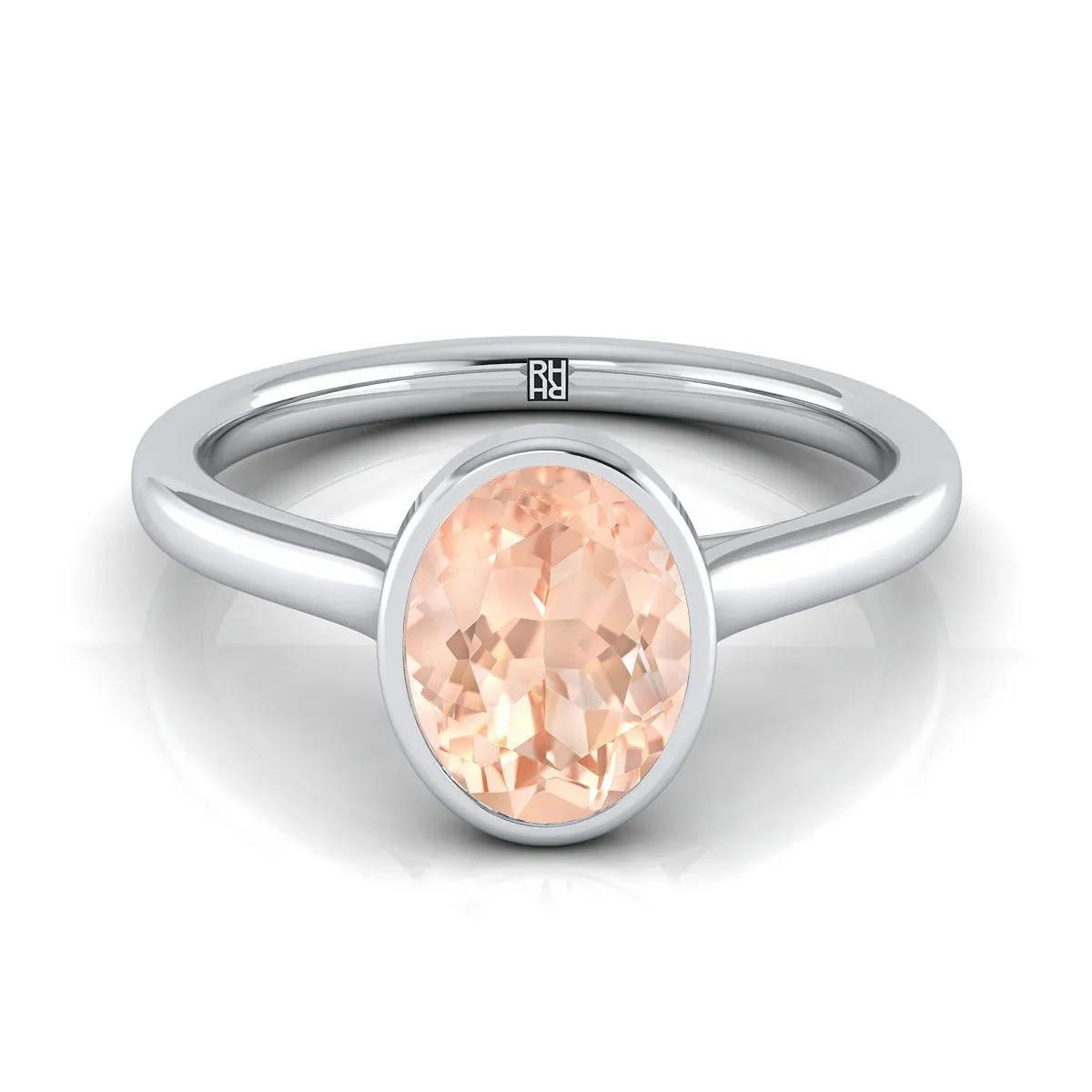 Platinum Oval Morganite Simple Bezel Solitaire Engagement Ring