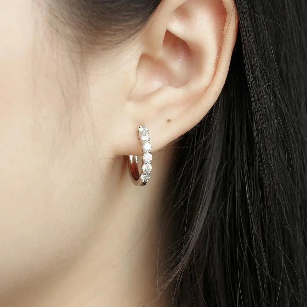 Platinum Plated 925 Silver Hoop Moissanite Earrings 1.8ctw
