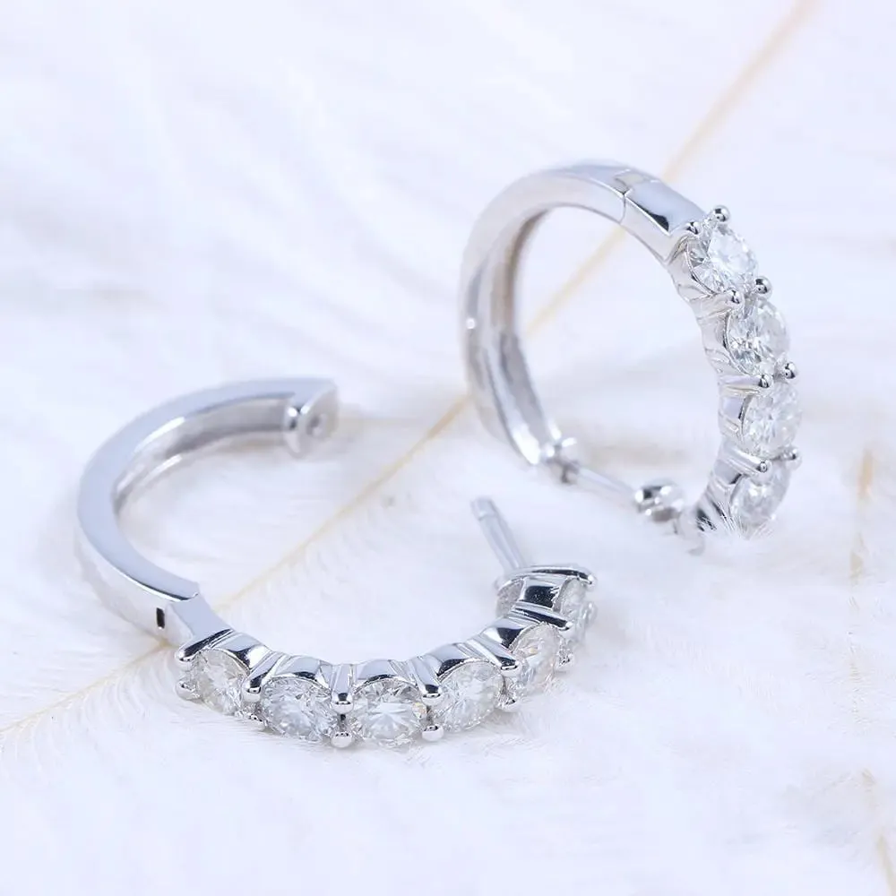 Platinum Plated 925 Silver Hoop Moissanite Earrings 1.8ctw
