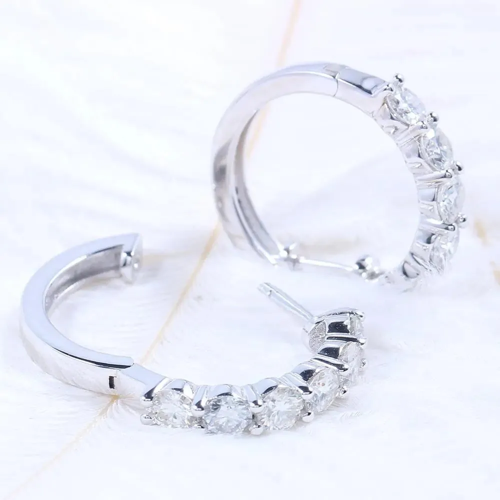 Platinum Plated 925 Silver Hoop Moissanite Earrings 1.8ctw