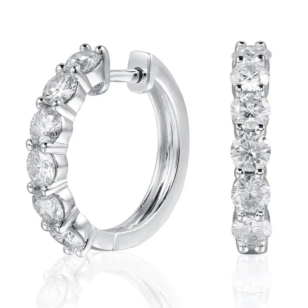 Platinum Plated 925 Silver Hoop Moissanite Earrings 1.8ctw