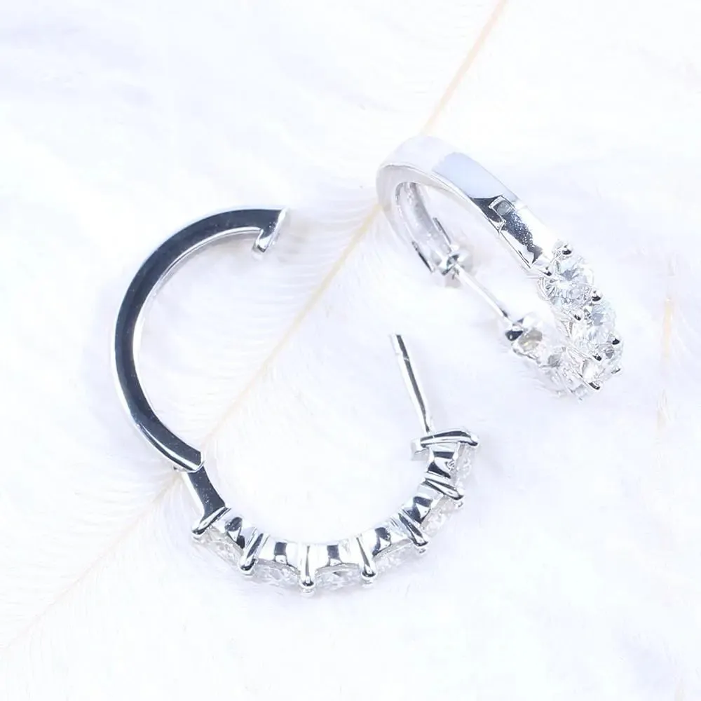 Platinum Plated 925 Silver Hoop Moissanite Earrings 1.8ctw
