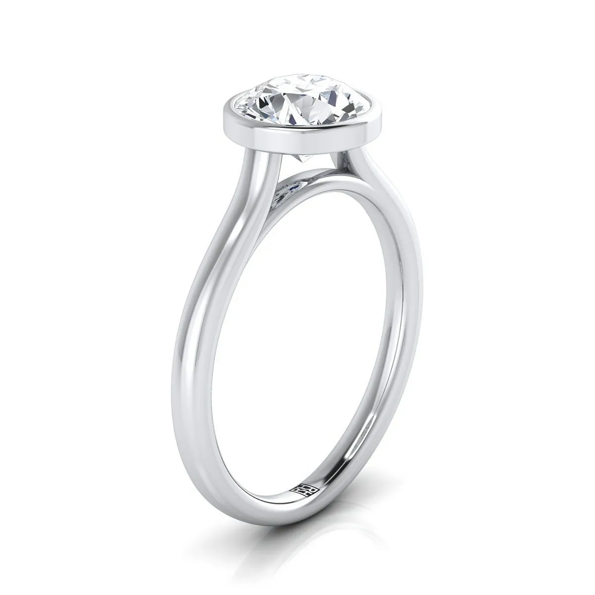 Platinum Round Brilliant Morganite Simple Bezel Solitaire Engagement Ring