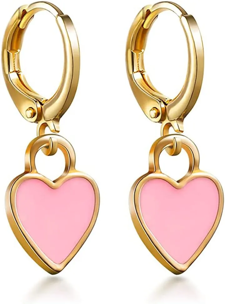 Preppy Earrings for Women Smile Face Heart Charms Pendants Gold Small Huggie Hoop Dangle Drop Earrings Trendy Y2K Jewelry Gifts