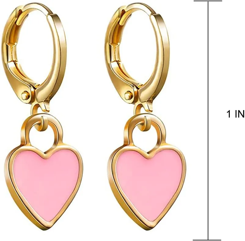 Preppy Earrings for Women Smile Face Heart Charms Pendants Gold Small Huggie Hoop Dangle Drop Earrings Trendy Y2K Jewelry Gifts