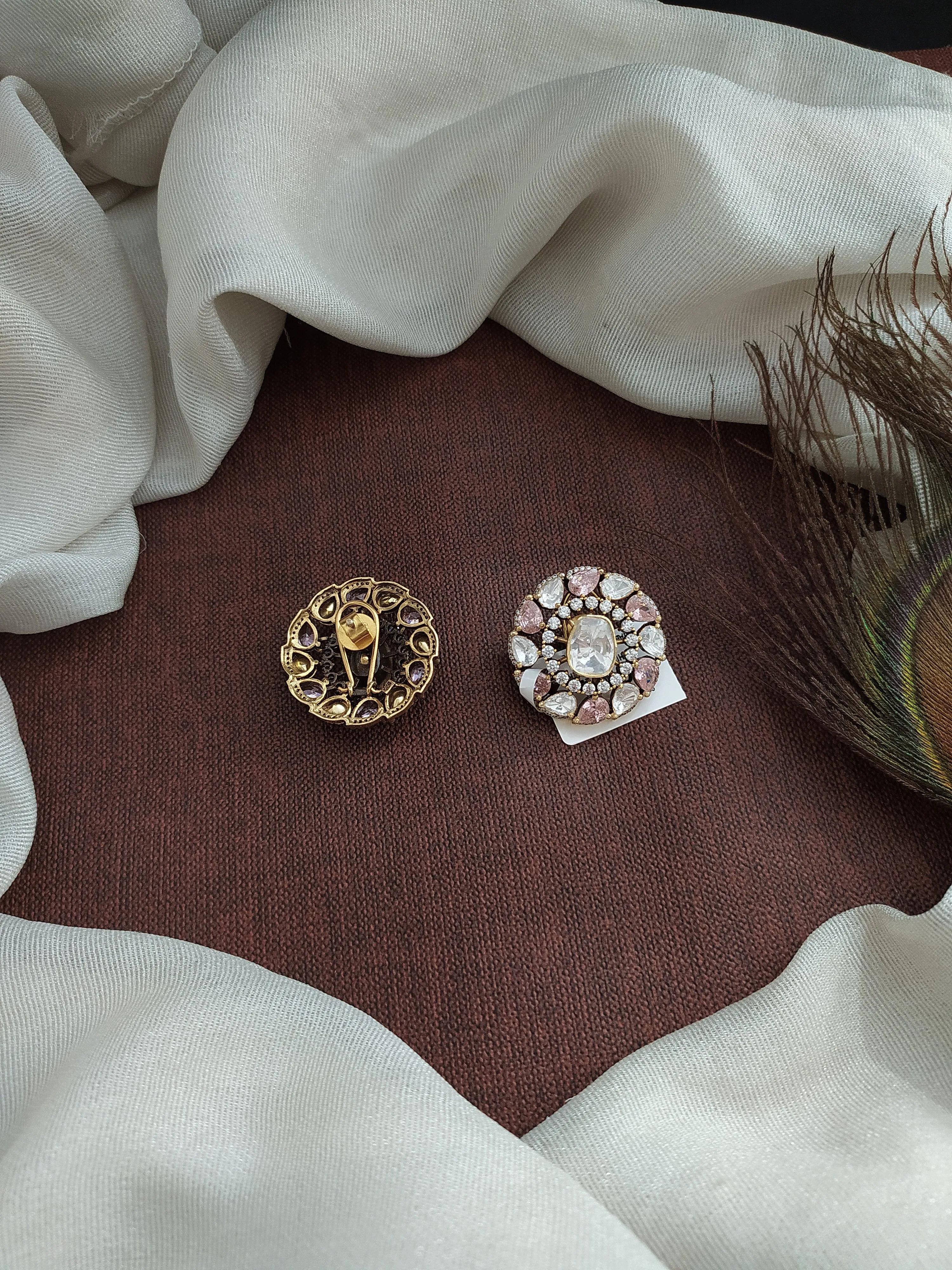 Pure Silver Moissanite Screw-Back Studs – Pink and Green with White Combinations