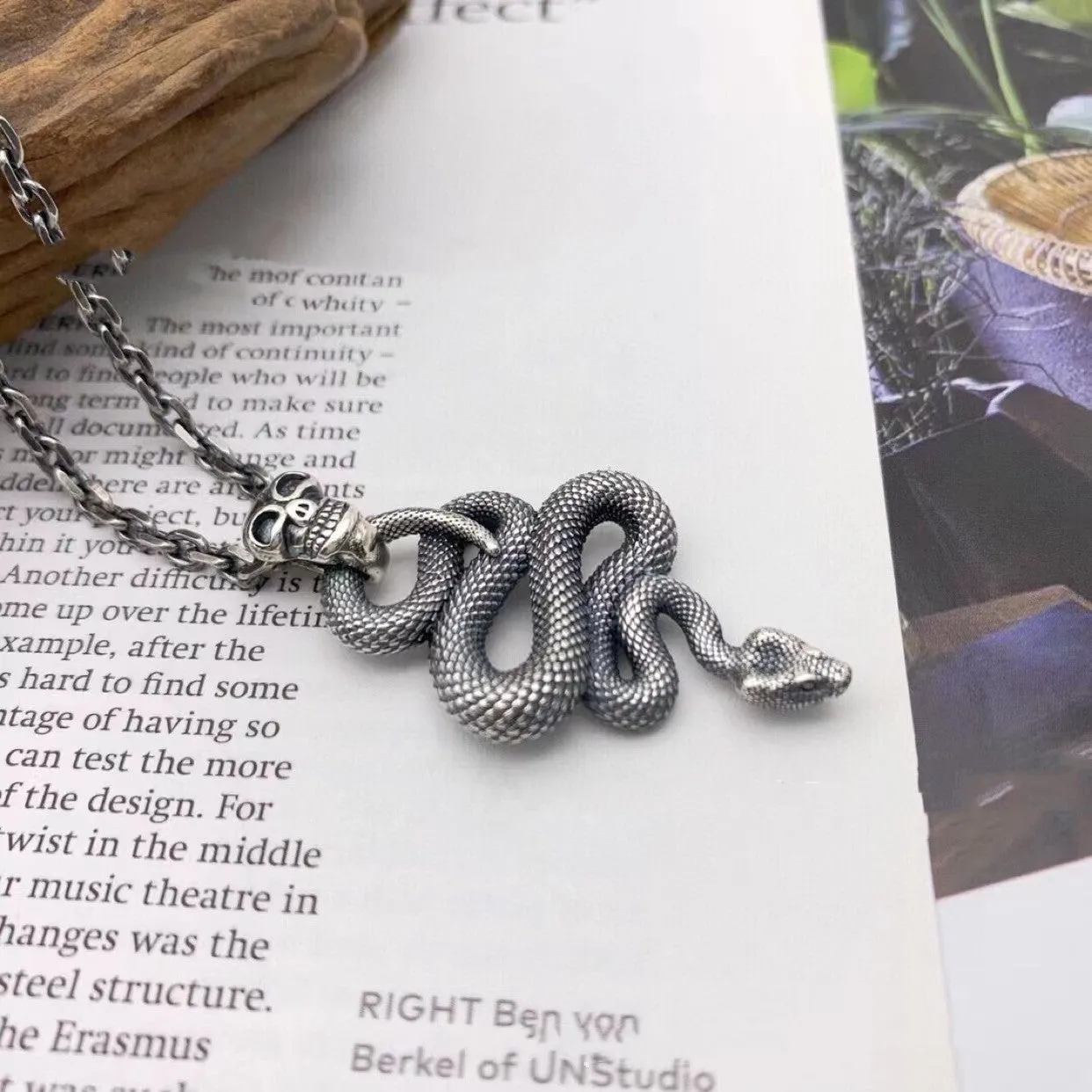Python & Skull - Gothic Silver Pendant by The Nevermore