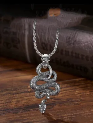 Python & Skull - Gothic Silver Pendant by The Nevermore