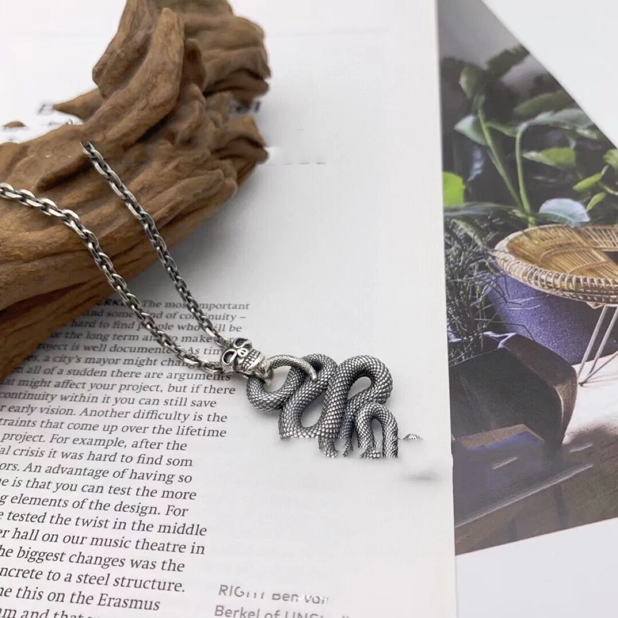 Python & Skull - Gothic Silver Pendant by The Nevermore