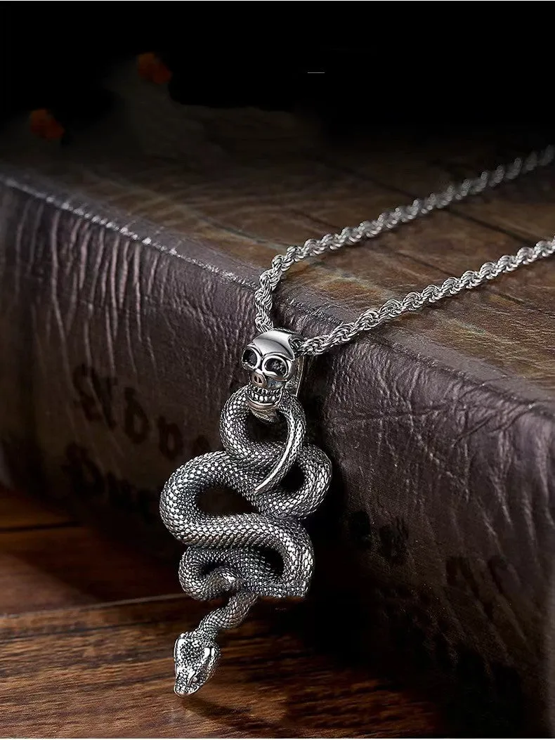 Python & Skull - Gothic Silver Pendant by The Nevermore