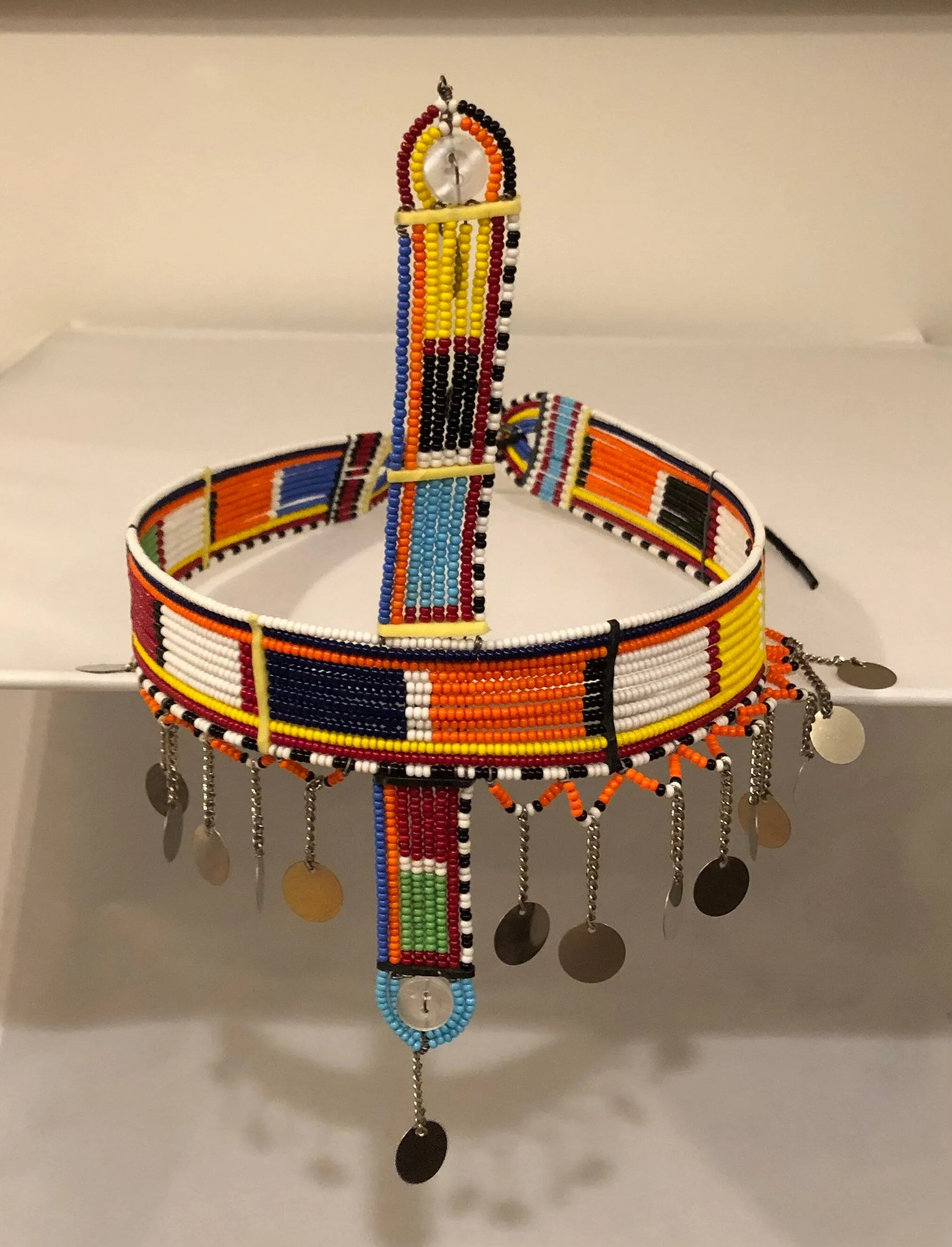 Queen's Crown | Crown with Staff and Metal Tassels | East African Beaded Decorated Crown | Nile Valley | Tribal & Ethnic | Afrocentric