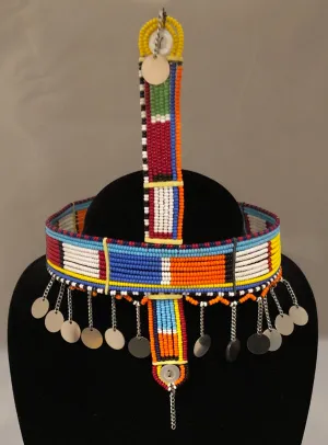 Queen's Crown | Crown with Staff and Metal Tassels | East African Beaded Decorated Crown | Nile Valley | Tribal & Ethnic | Afrocentric