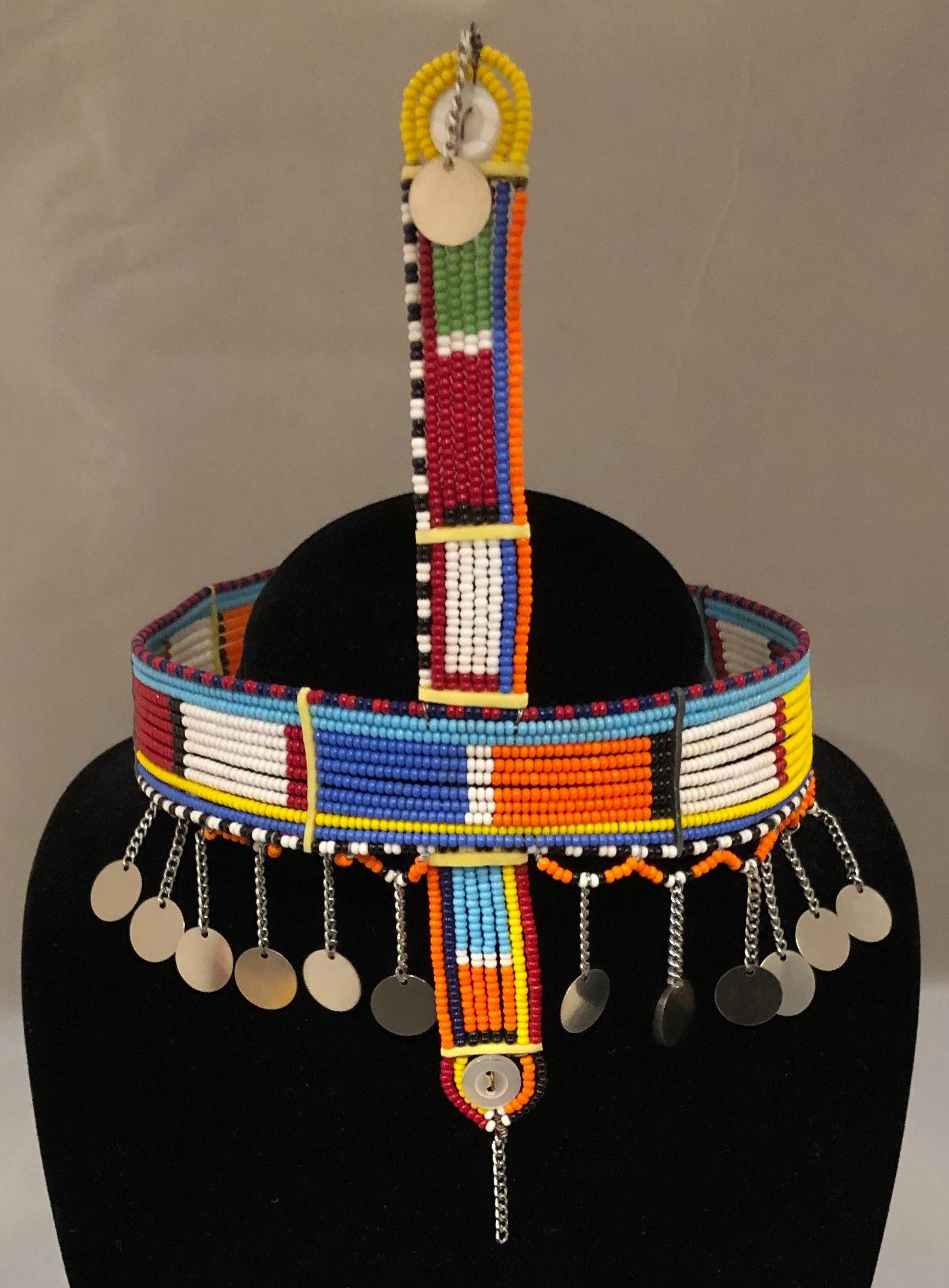 Queen's Crown | Crown with Staff and Metal Tassels | East African Beaded Decorated Crown | Nile Valley | Tribal & Ethnic | Afrocentric