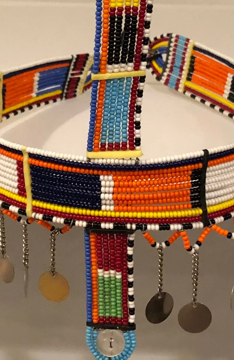 Queen's Crown | Crown with Staff and Metal Tassels | East African Beaded Decorated Crown | Nile Valley | Tribal & Ethnic | Afrocentric