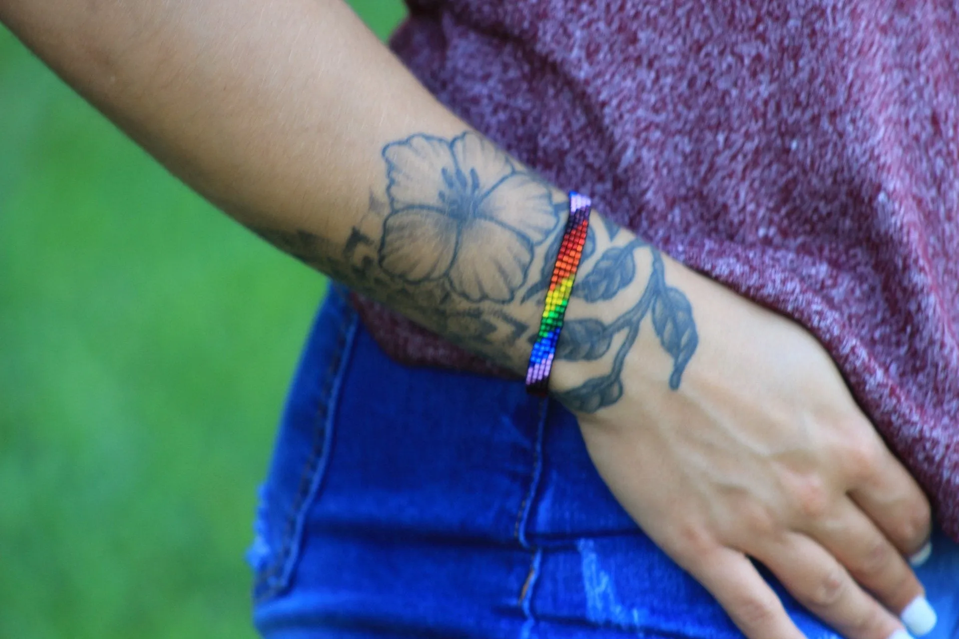 Rainbow w/ Purple Skinny Boho Bracelet