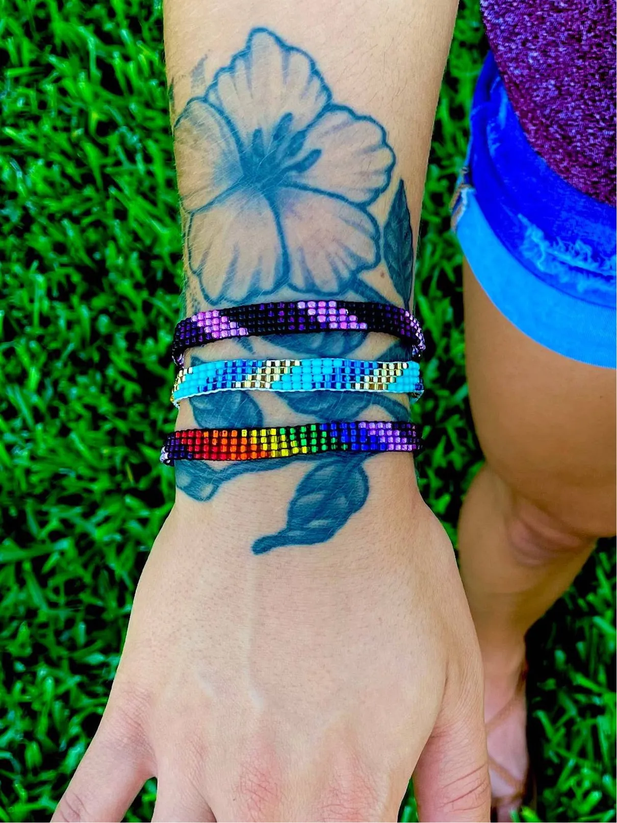 Rainbow w/ Purple Skinny Boho Bracelet