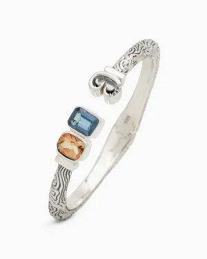 Reef Texture Hinge Bracelet with Stones & Petroglyph - Citrine/London Blue Topaz