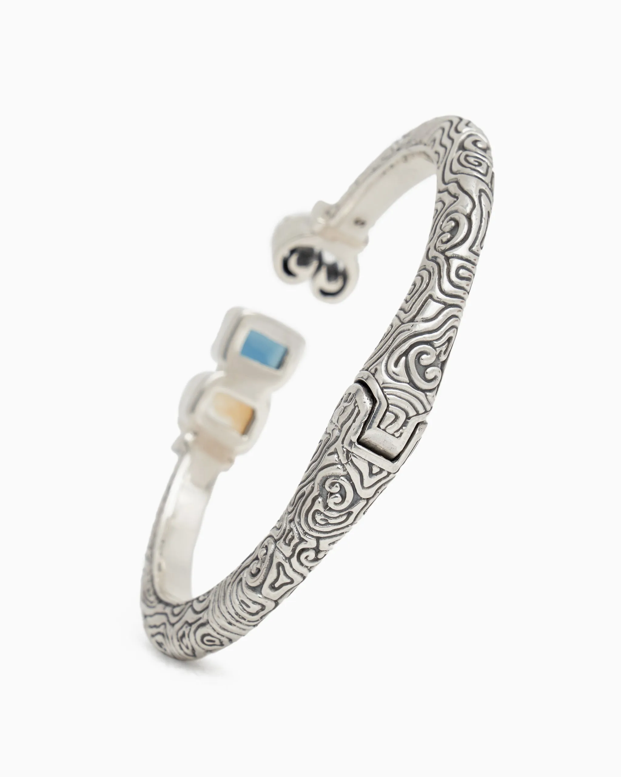 Reef Texture Hinge Bracelet with Stones & Petroglyph - Citrine/London Blue Topaz
