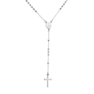 Religious Christian Drop Necklace with Virgin Mary and Cross Rosary Chain Silver Tone