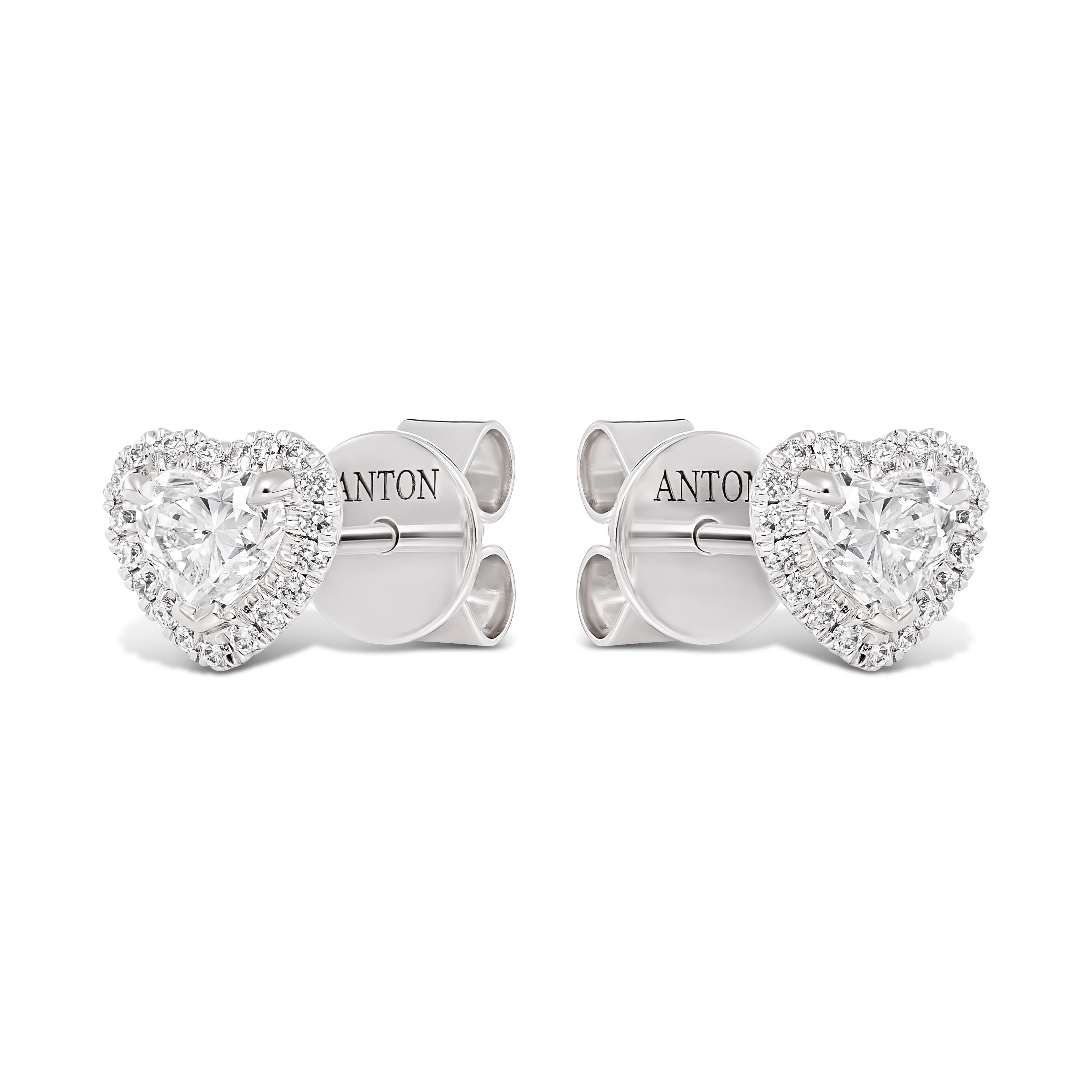 Riviera Heart Shaped Diamond Halo Studs | 18K White Gold