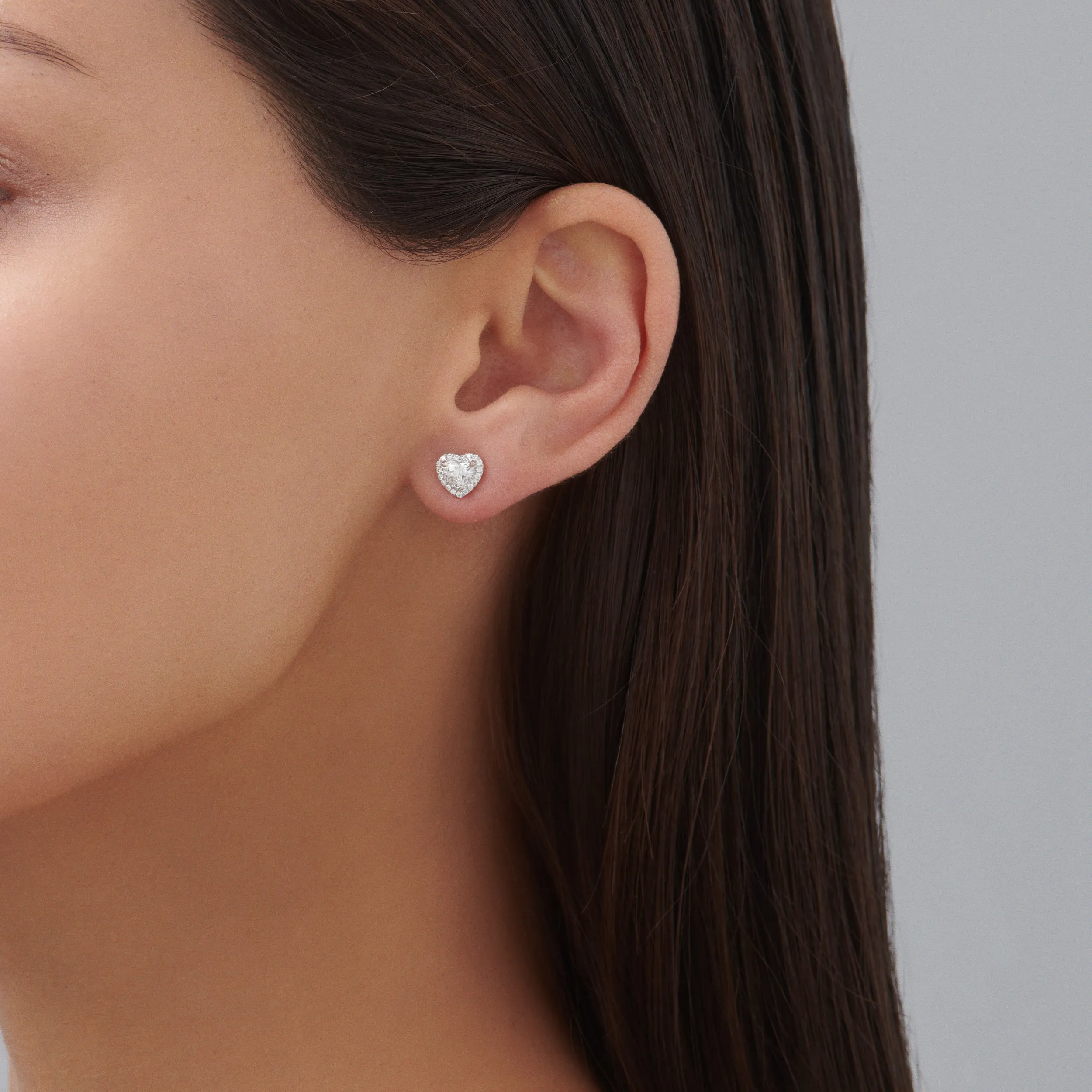 Riviera Heart Shaped Diamond Halo Studs | 18K White Gold