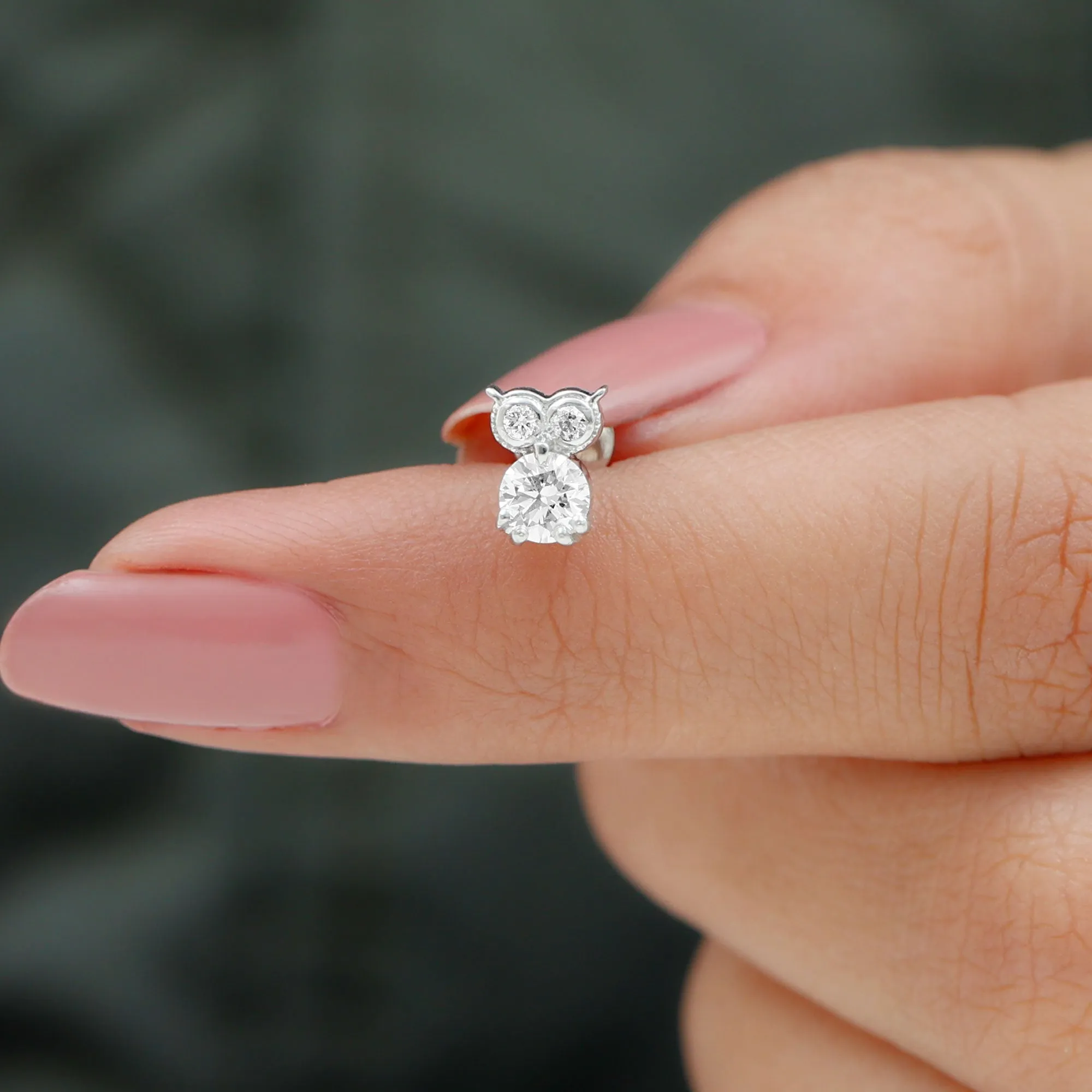 Round Cut Moissanite Owl Earring for Cartilage Piercing