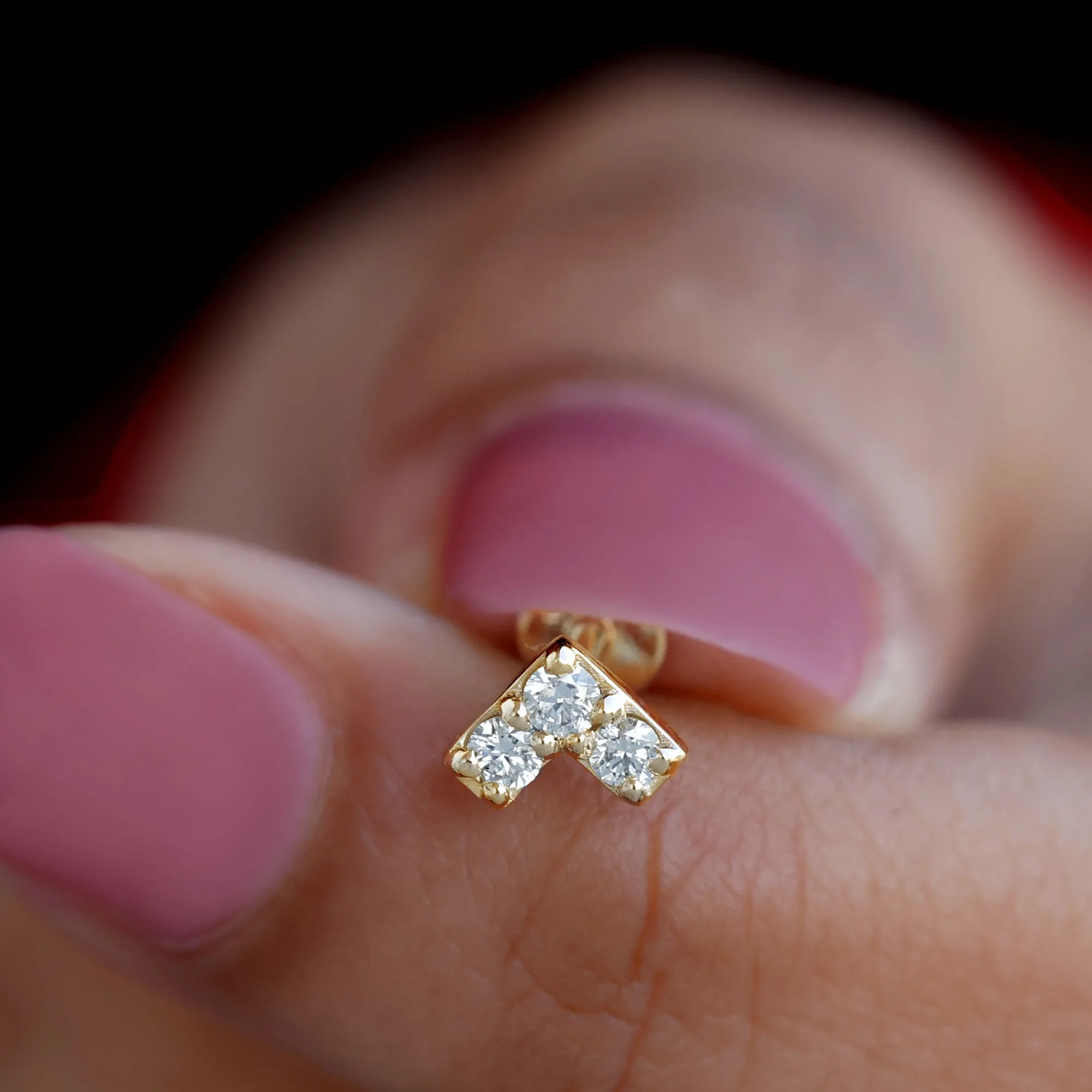 Round Moissanite Chevron Tragus Earring in Gold