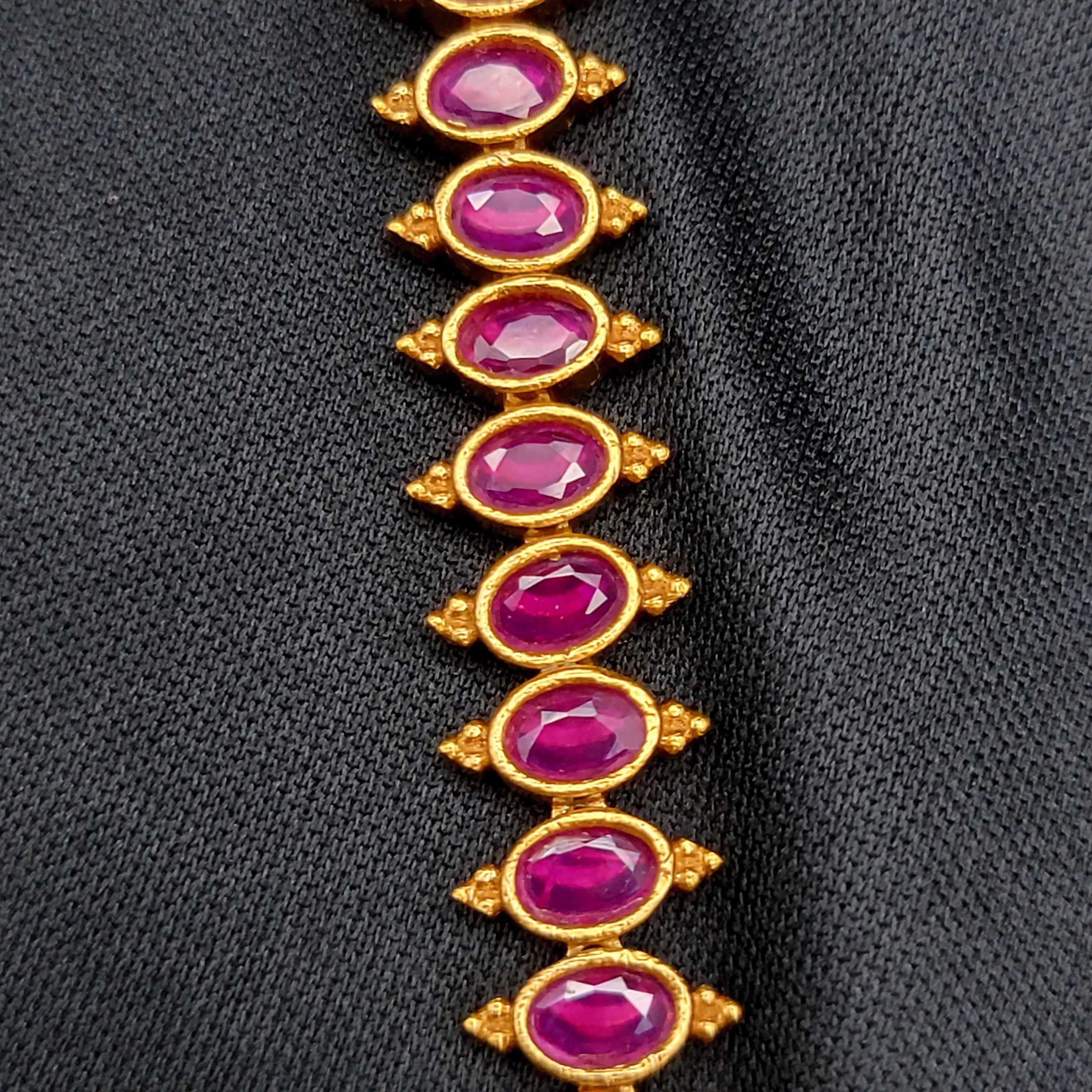 Ruby Red AD Zircon Matte Gold Medium Long Necklace Set