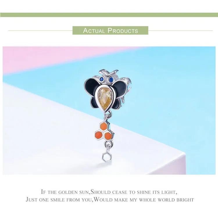 S925 Silver Cute Little Bee Charm Beads